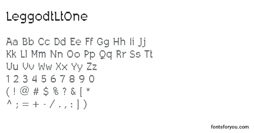 Czcionka LeggodtLtOne – alfabet, cyfry, specjalne znaki