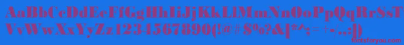 Bodonirising2Regular-Schriftart – Rote Schriften auf blauem Hintergrund
