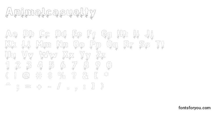 Czcionka Animalcasualty – alfabet, cyfry, specjalne znaki