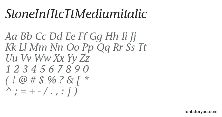 Czcionka StoneInfItcTtMediumitalic – alfabet, cyfry, specjalne znaki