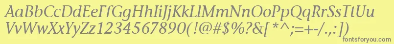 Fonte StoneInfItcTtMediumitalic – fontes cinzas em um fundo amarelo