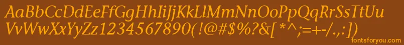 Fonte StoneInfItcTtMediumitalic – fontes laranjas em um fundo marrom