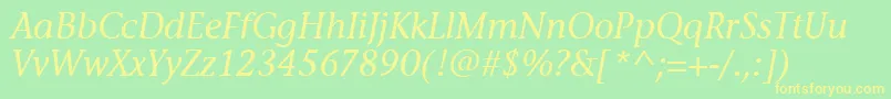 StoneInfItcTtMediumitalic-Schriftart – Gelbe Schriften auf grünem Hintergrund