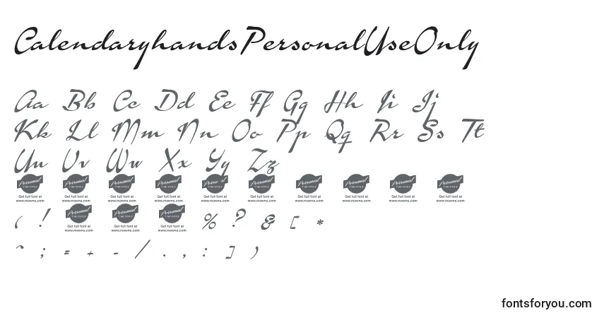 A fonte CalendaryhandsPersonalUseOnly – alfabeto, números, caracteres especiais