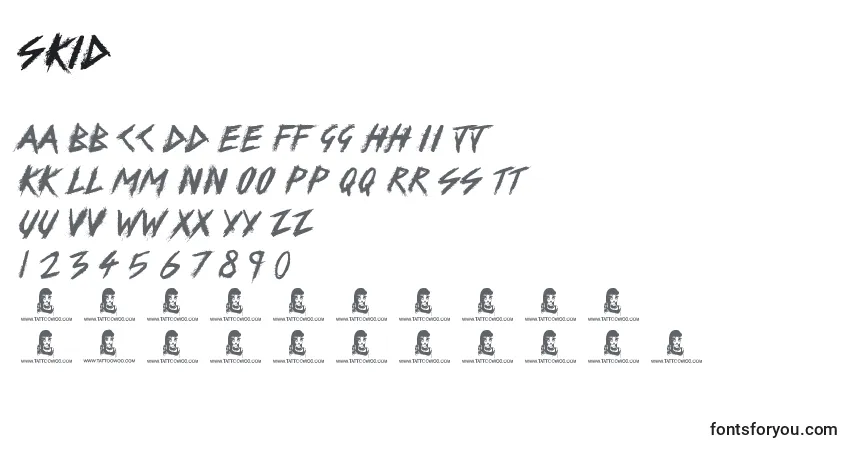 Шрифт Skid – алфавит, цифры, специальные символы