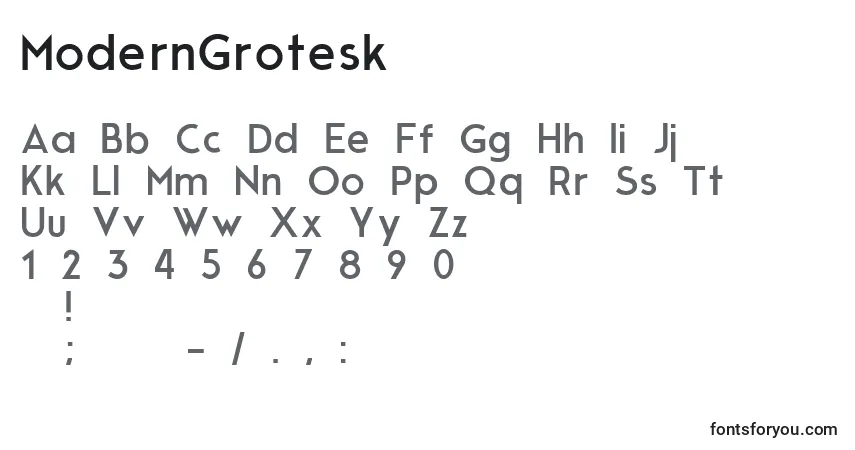 A fonte ModernGrotesk – alfabeto, números, caracteres especiais