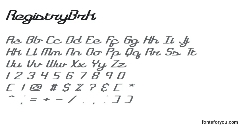 A fonte RegistryBrk – alfabeto, números, caracteres especiais