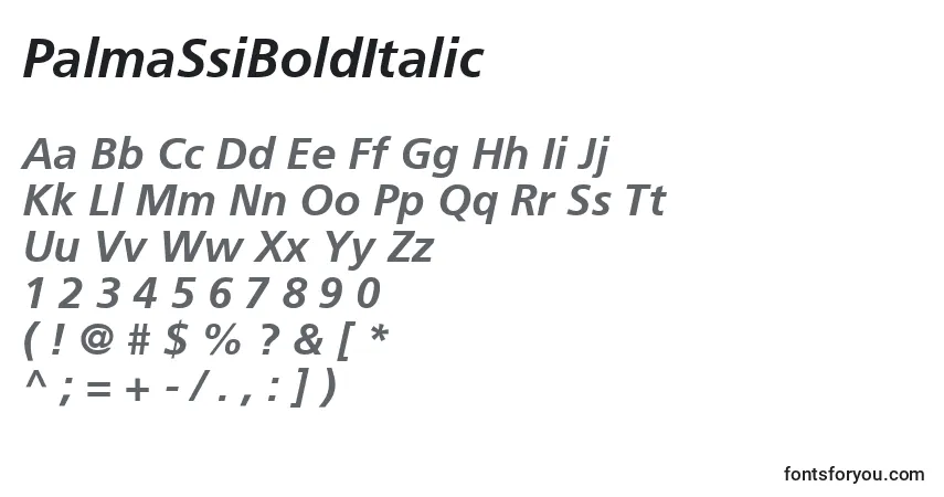 Czcionka PalmaSsiBoldItalic – alfabet, cyfry, specjalne znaki