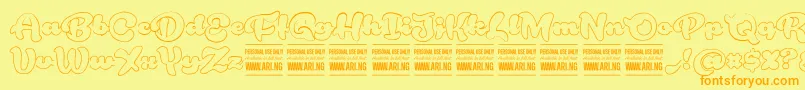 フォントRoughrakoonoutPersonal – オレンジの文字が黄色の背景にあります。