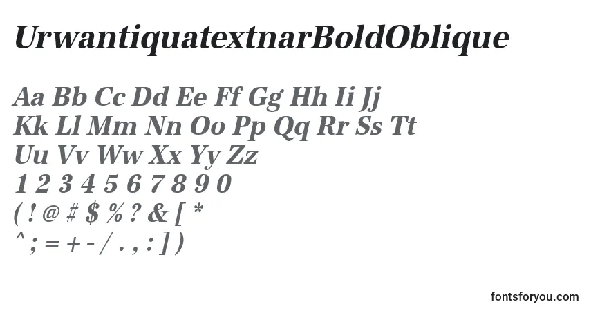 Czcionka UrwantiquatextnarBoldOblique – alfabet, cyfry, specjalne znaki