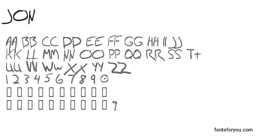 Schriftart Jon – Alphabet, Zahlen, spezielle Symbole