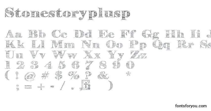 A fonte Stonestoryplusp – alfabeto, números, caracteres especiais
