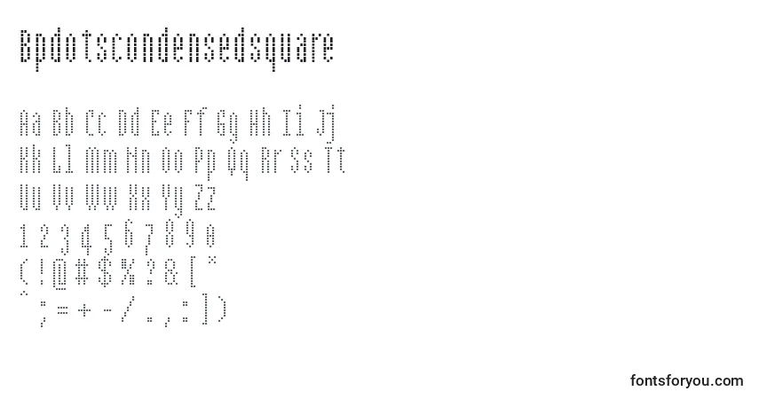 Шрифт Bpdotscondensedsquare – алфавит, цифры, специальные символы