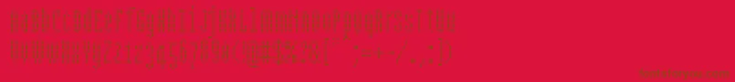Bpdotscondensedsquare-Schriftart – Braune Schriften auf rotem Hintergrund