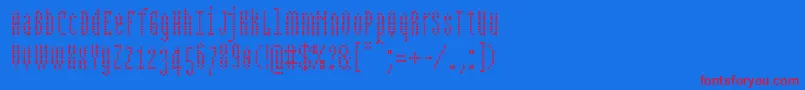 Bpdotscondensedsquare-Schriftart – Rote Schriften auf blauem Hintergrund