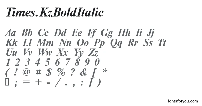 Times.KzBoldItalicフォント–アルファベット、数字、特殊文字