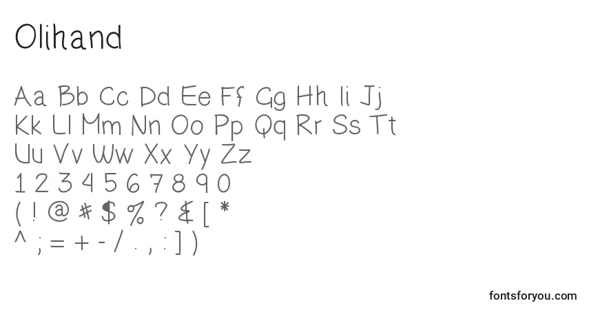 Czcionka Olihand – alfabet, cyfry, specjalne znaki