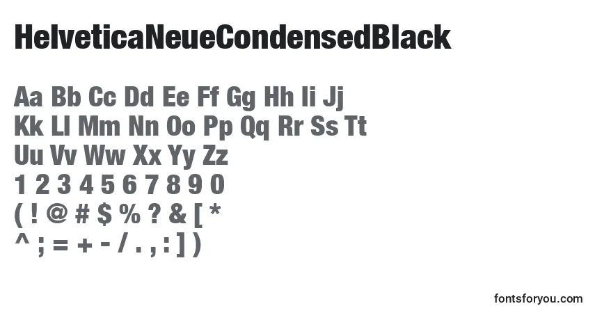 A fonte HelveticaNeueCondensedBlack – alfabeto, números, caracteres especiais