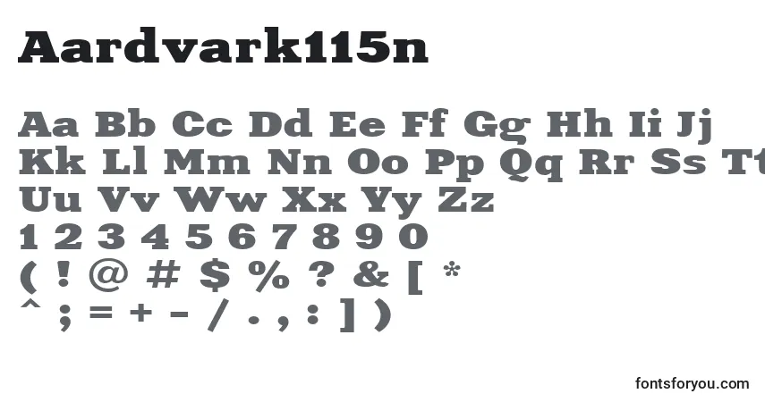 Czcionka Aardvark115n – alfabet, cyfry, specjalne znaki