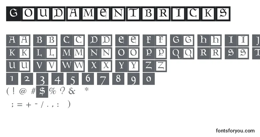 Czcionka Goudamentbricks – alfabet, cyfry, specjalne znaki