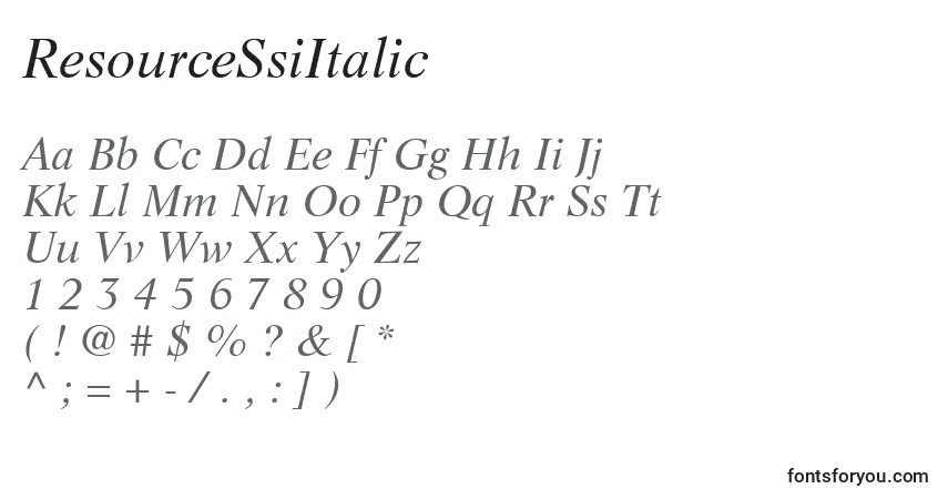 A fonte ResourceSsiItalic – alfabeto, números, caracteres especiais