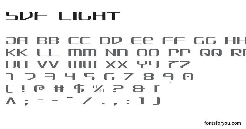 Czcionka Sdf Light – alfabet, cyfry, specjalne znaki
