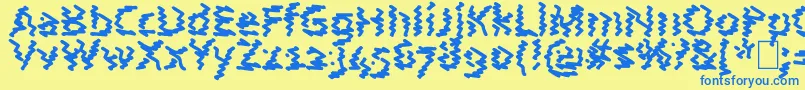 フォントAstralWave – 青い文字が黄色の背景にあります。