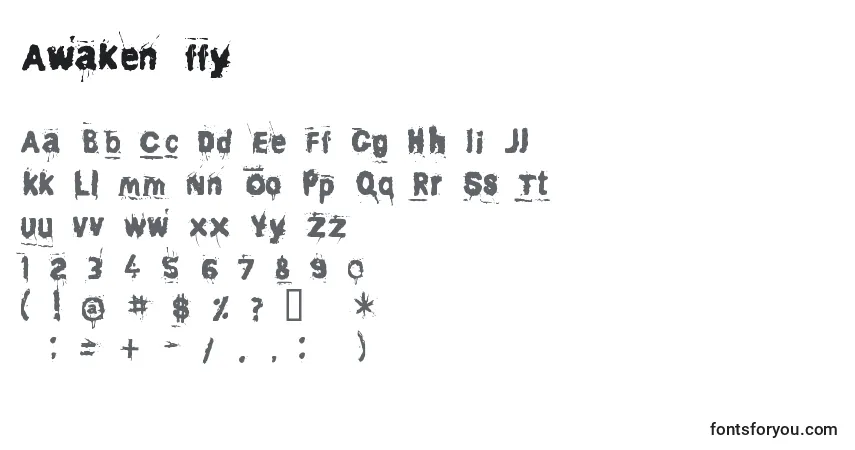 A fonte Awaken ffy – alfabeto, números, caracteres especiais