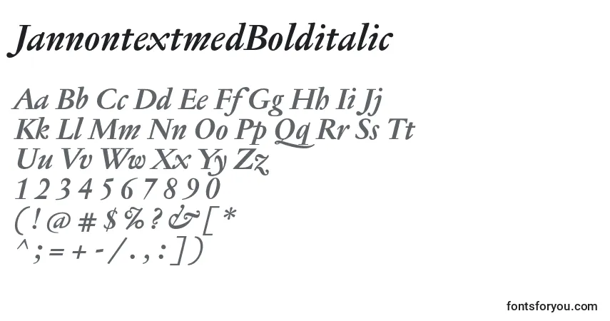 A fonte JannontextmedBolditalic – alfabeto, números, caracteres especiais
