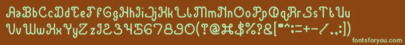 フォントGreenAvocado – 緑色の文字が茶色の背景にあります。