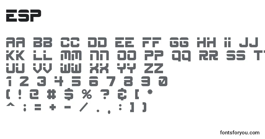 Czcionka Esp – alfabet, cyfry, specjalne znaki