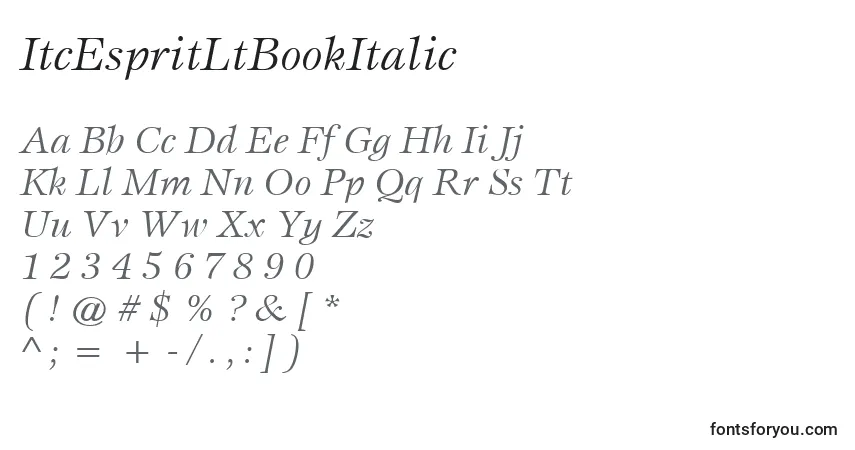 Шрифт ItcEspritLtBookItalic – алфавит, цифры, специальные символы
