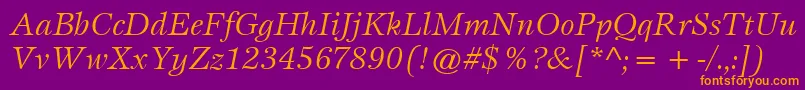 ItcEspritLtBookItalic-Schriftart – Orangefarbene Schriften auf violettem Hintergrund