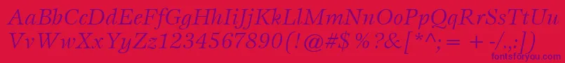 Fonte ItcEspritLtBookItalic – fontes roxas em um fundo vermelho