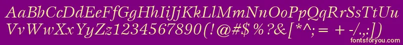 フォントItcEspritLtBookItalic – 紫の背景に黄色のフォント