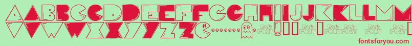 Pacfont Font – Red Fonts on Green Background