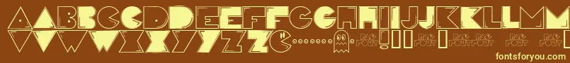 Pacfont-fontti – keltaiset fontit ruskealla taustalla