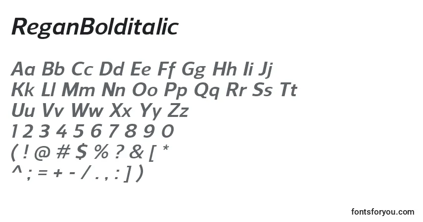 Шрифт ReganBolditalic – алфавит, цифры, специальные символы
