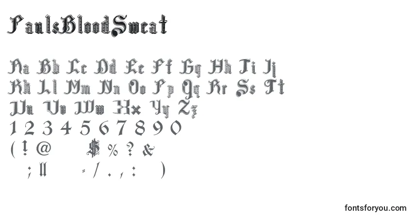 Schriftart PaulsBloodSweat – Alphabet, Zahlen, spezielle Symbole