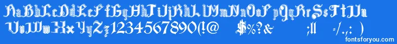 PaulsBloodSweat-Schriftart – Weiße Schriften auf blauem Hintergrund