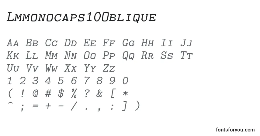 A fonte Lmmonocaps10Oblique – alfabeto, números, caracteres especiais