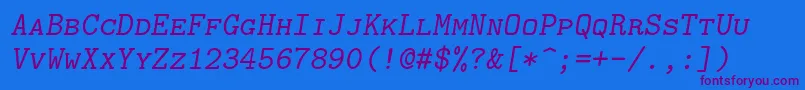 Lmmonocaps10Oblique Font – Purple Fonts on Blue Background