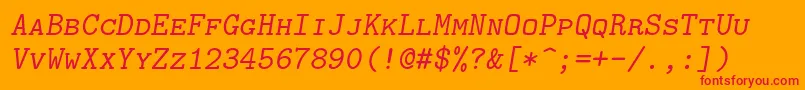 Lmmonocaps10Oblique Font – Red Fonts on Orange Background
