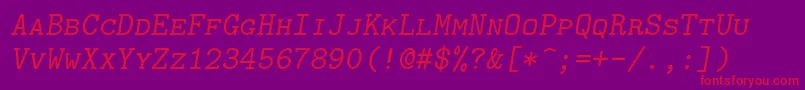 Fonte Lmmonocaps10Oblique – fontes vermelhas em um fundo violeta