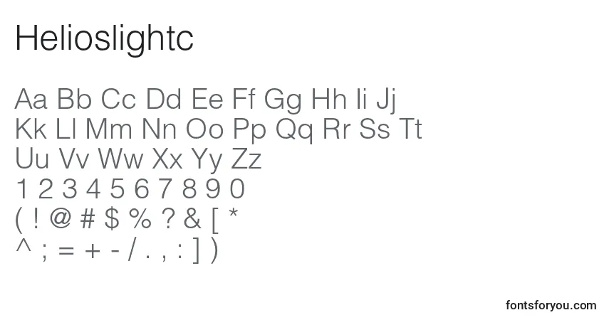 A fonte Helioslightc – alfabeto, números, caracteres especiais