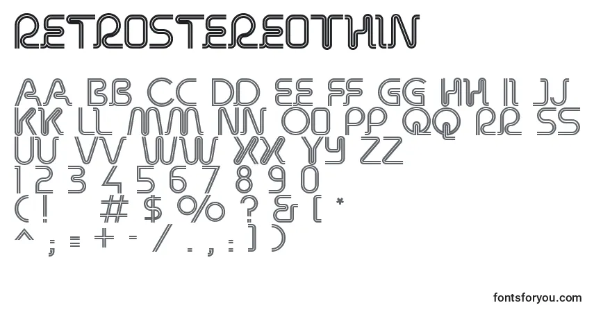 Czcionka RetroStereoThin – alfabet, cyfry, specjalne znaki