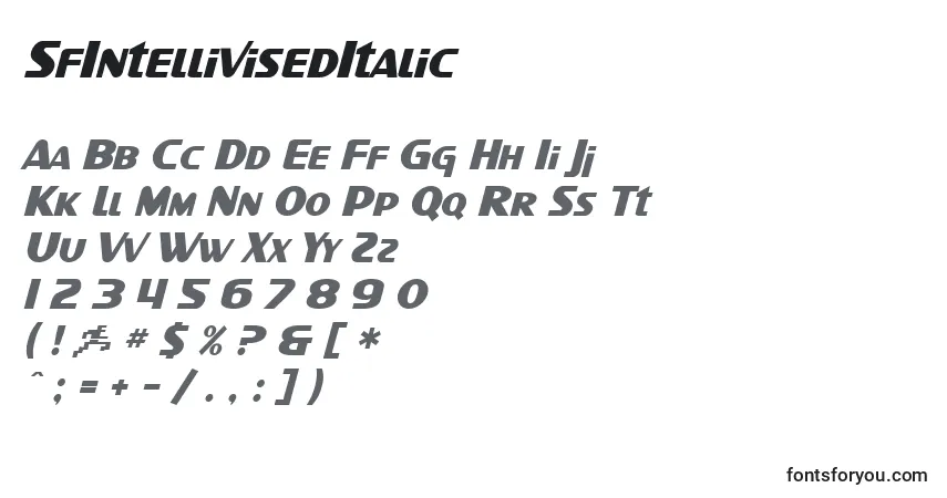 Schriftart SfIntellivisedItalic – Alphabet, Zahlen, spezielle Symbole