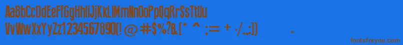 フォントPressFeeling – 茶色の文字が青い背景にあります。