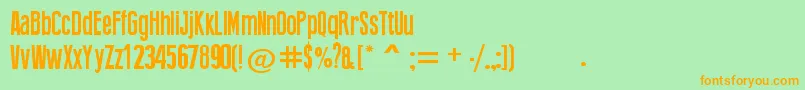 フォントPressFeeling – オレンジの文字が緑の背景にあります。