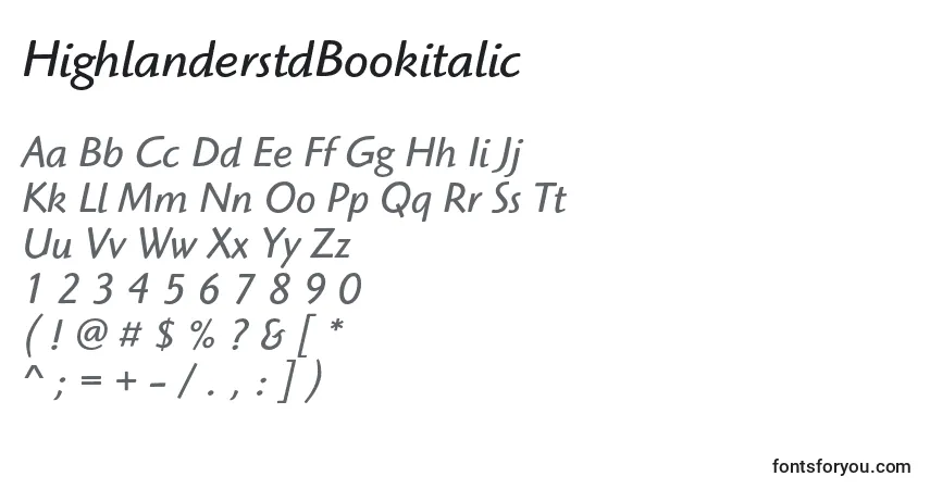 Шрифт HighlanderstdBookitalic – алфавит, цифры, специальные символы